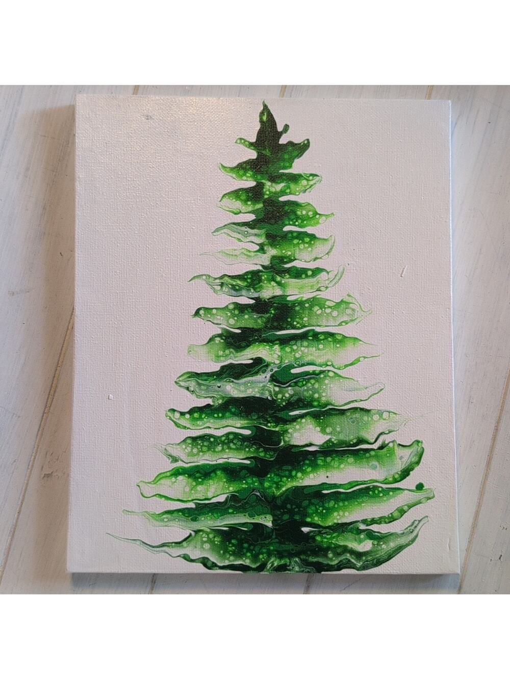 Original Abstract Acrylic Painting Christmas Tree Stretched Canvas Art 8"×10"